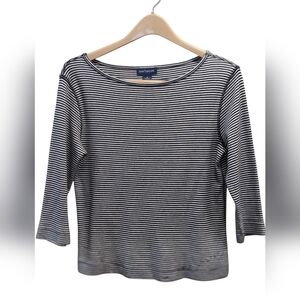 Ann Taylor Navy & White Striped 3/4 Sleeve Cotton Top- Size Medium